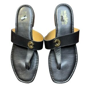 Coach Shoes Womens Size 7.5 Black Leather Thong Sandals Block Heel C‎ Logo Italy
